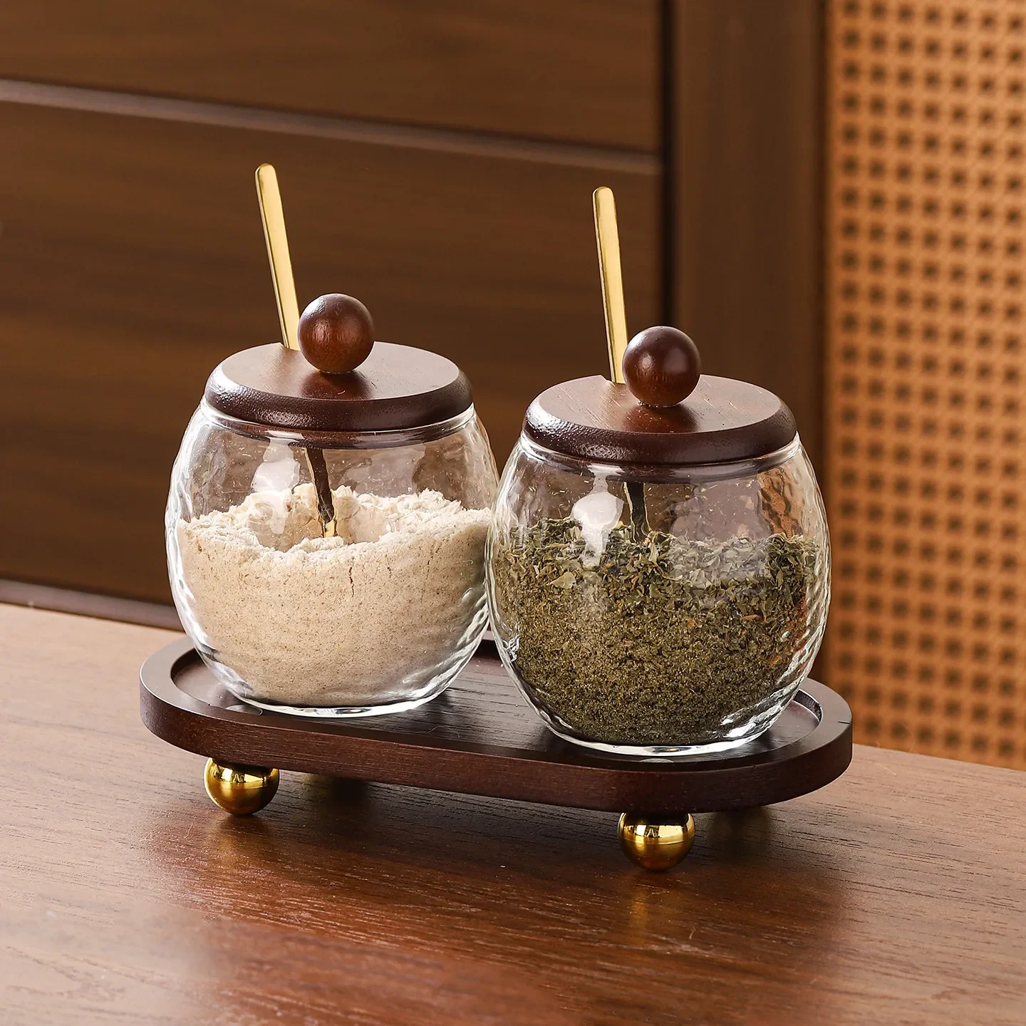 Antique Glass Seasoning Jar Set Home Kitchen High-value Seasoning Jar with Lid Seasoning Box Salt Bottle Kitchen Supplies