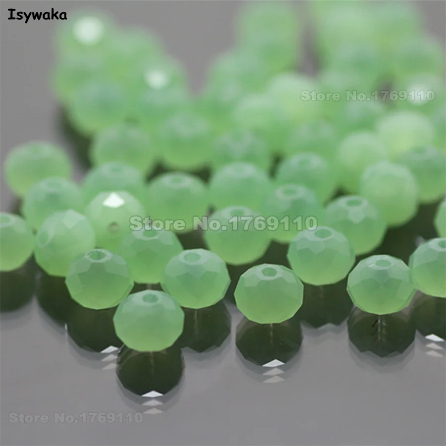 Isywaka Solid Green Color 4*6mm 50pcs Rondelle Austria faceted Crystal Glass Beads Loose Spacer Round Bead Jewelry Making