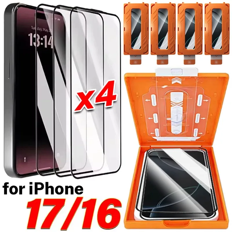 

1/2/3/4 шт. Защитное стекло из закаленного стекла для iPhone 17 16 Pro Max 17Air 16Plus, HD-защита экрана, легкая установка, быстрое удаление пыли, в коробке