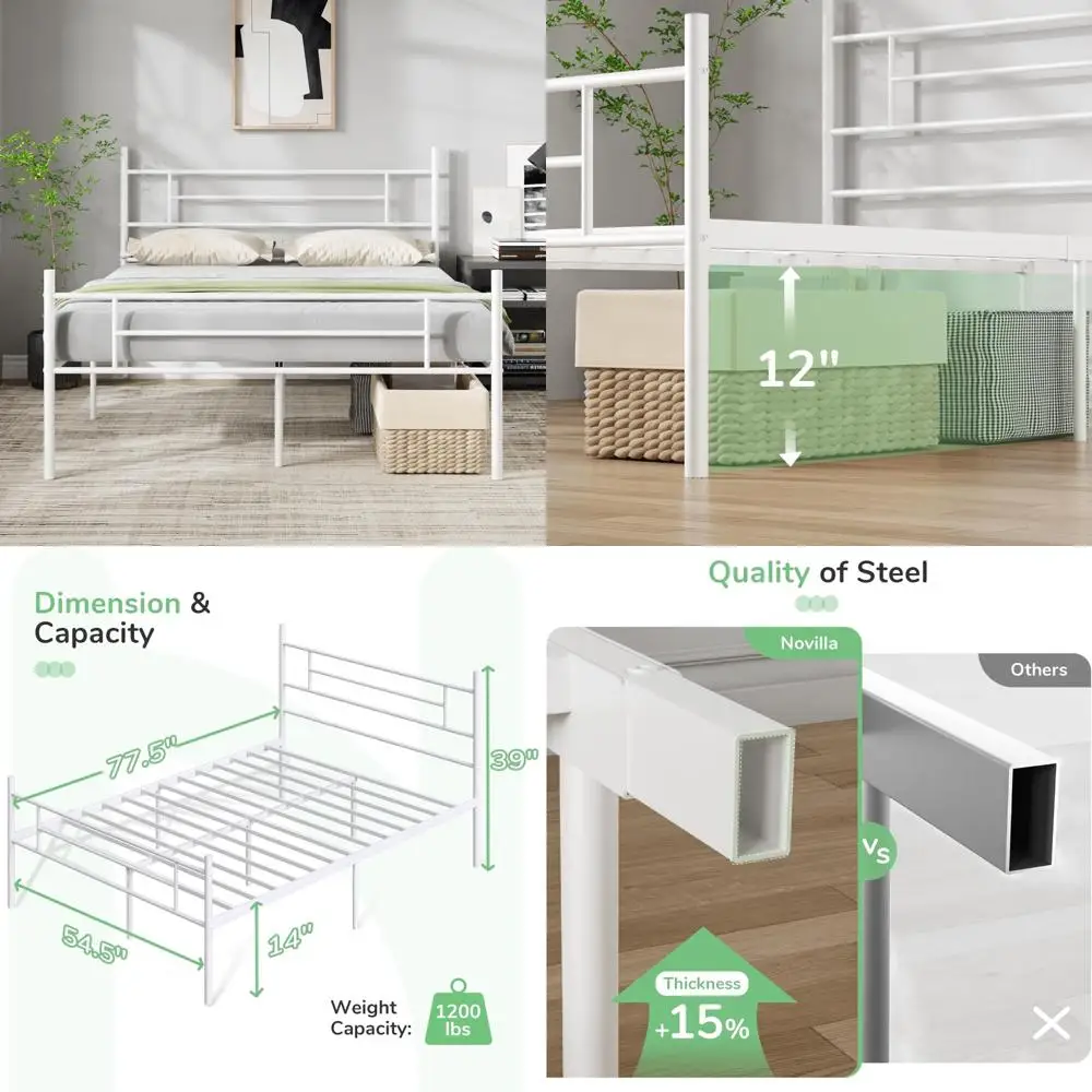Full Size Metal Bed Frame with Headboard, Footboard, and 14 Inch Platform for Storage without Box Spring