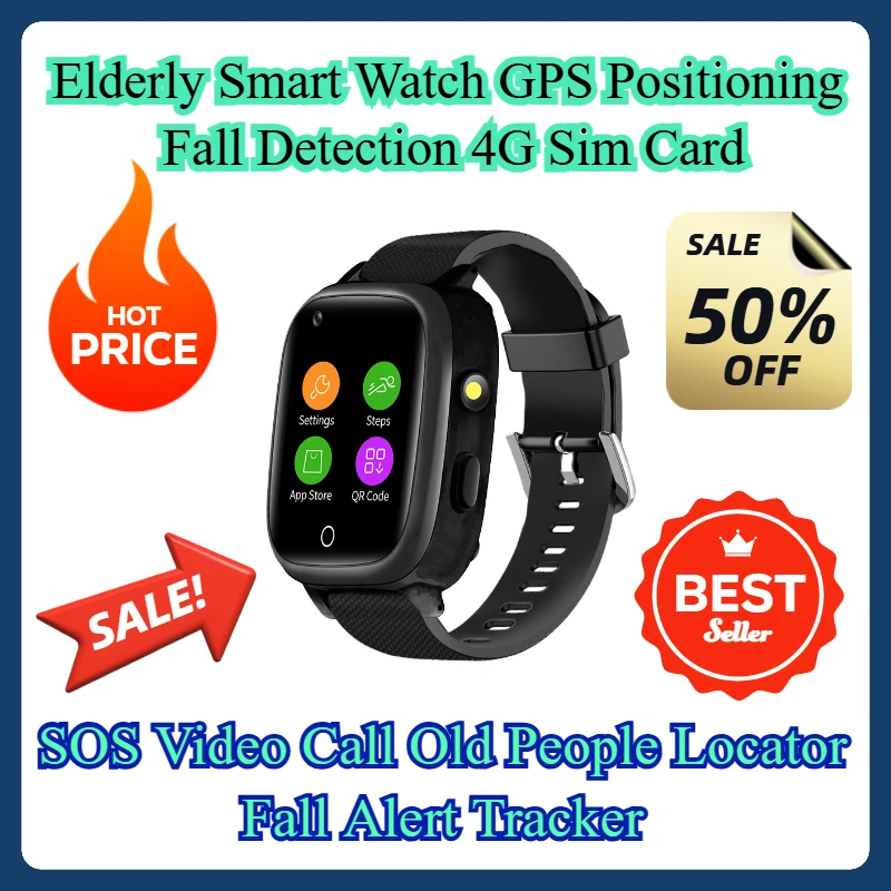 SOS Video Call Old People Locator Fall Alert Tracker Elderly Smart Watch GPS Positioning Fall Detection 4G Sim Card