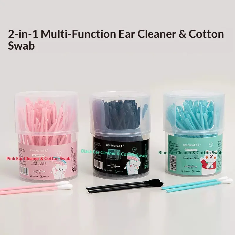 2 In 1 Dual Head Cotton Swabs Ear Scoop Disposable Cotton Buds Ear Cleaning Makeup Remover Swabs Portable Storage Box