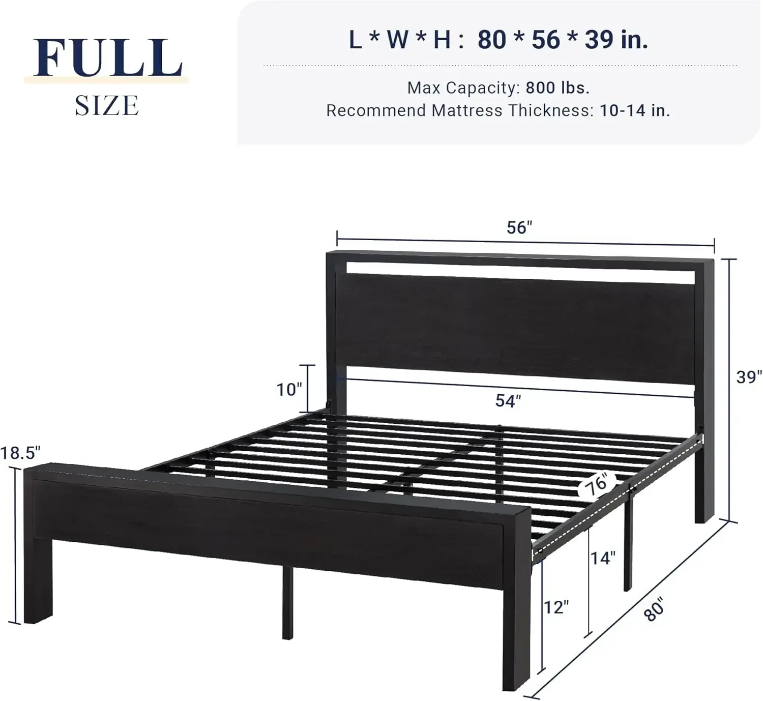 Full Size Platform Bed Frame with Wooden Headboard and Footboard, Heavy Duty 12 Metal Slats Support, No Box Spring Needed