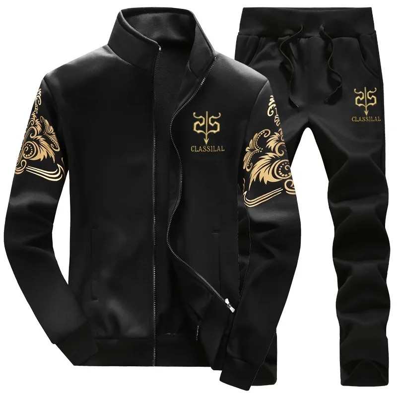 2023 New Men\'s Tracksuit Fleece Jacket and Sweatpants 2 Piece Set Spring Autumn Sports Suit Long Sleeve Sets Men Sweatsuit Warm