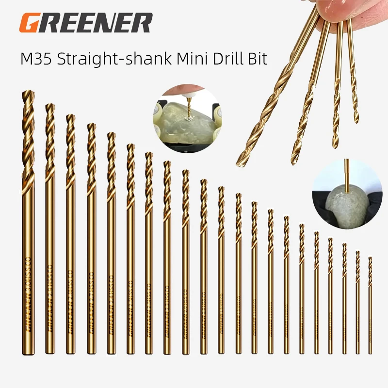 GREENER 0.5-3.0mm M35 Cobalt Mini Twist Drill Set Straight Shank Micro Bit High Hardness For Stainless Steel Copper Aluminum