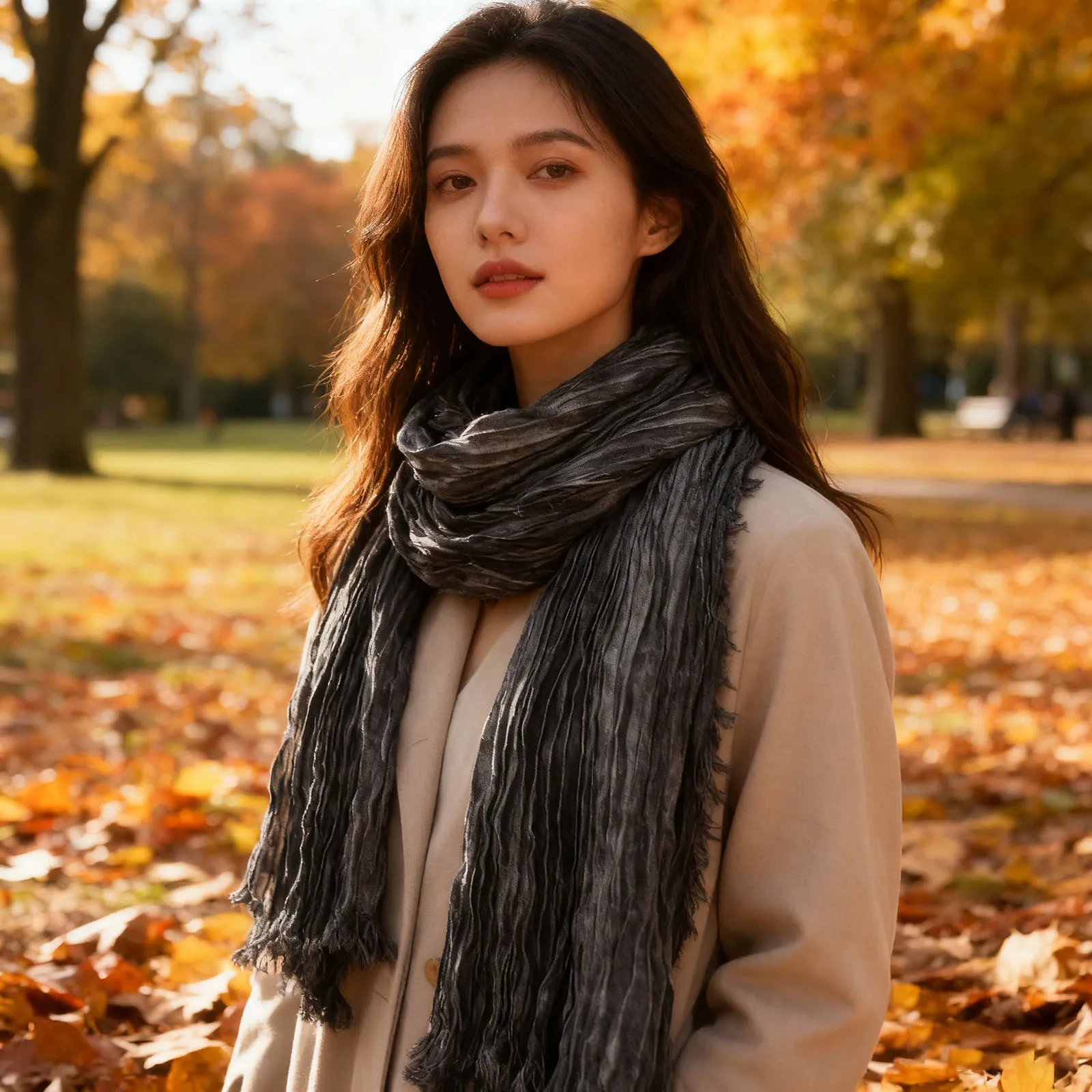 Retro Men's Fall Winter Scarf Stylish Solid Color Short Tassel Design Soft Lightweight Scarves