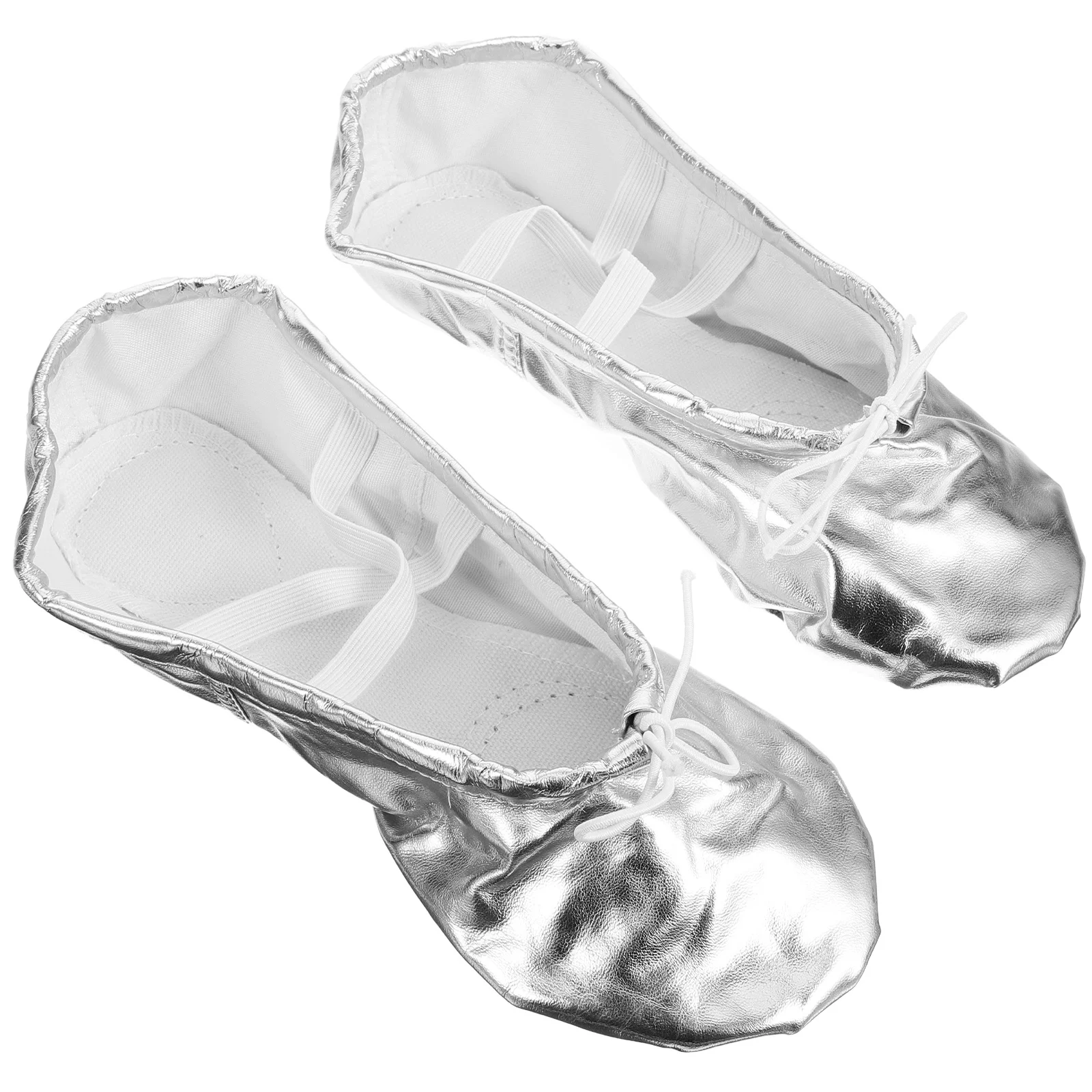Sapatilhas de balé pu com sola antiderrapante, superfície brilhante para crianças, meninas, prática de dança de balé, prata, tamanho 34, sapatos de ioga para crianças