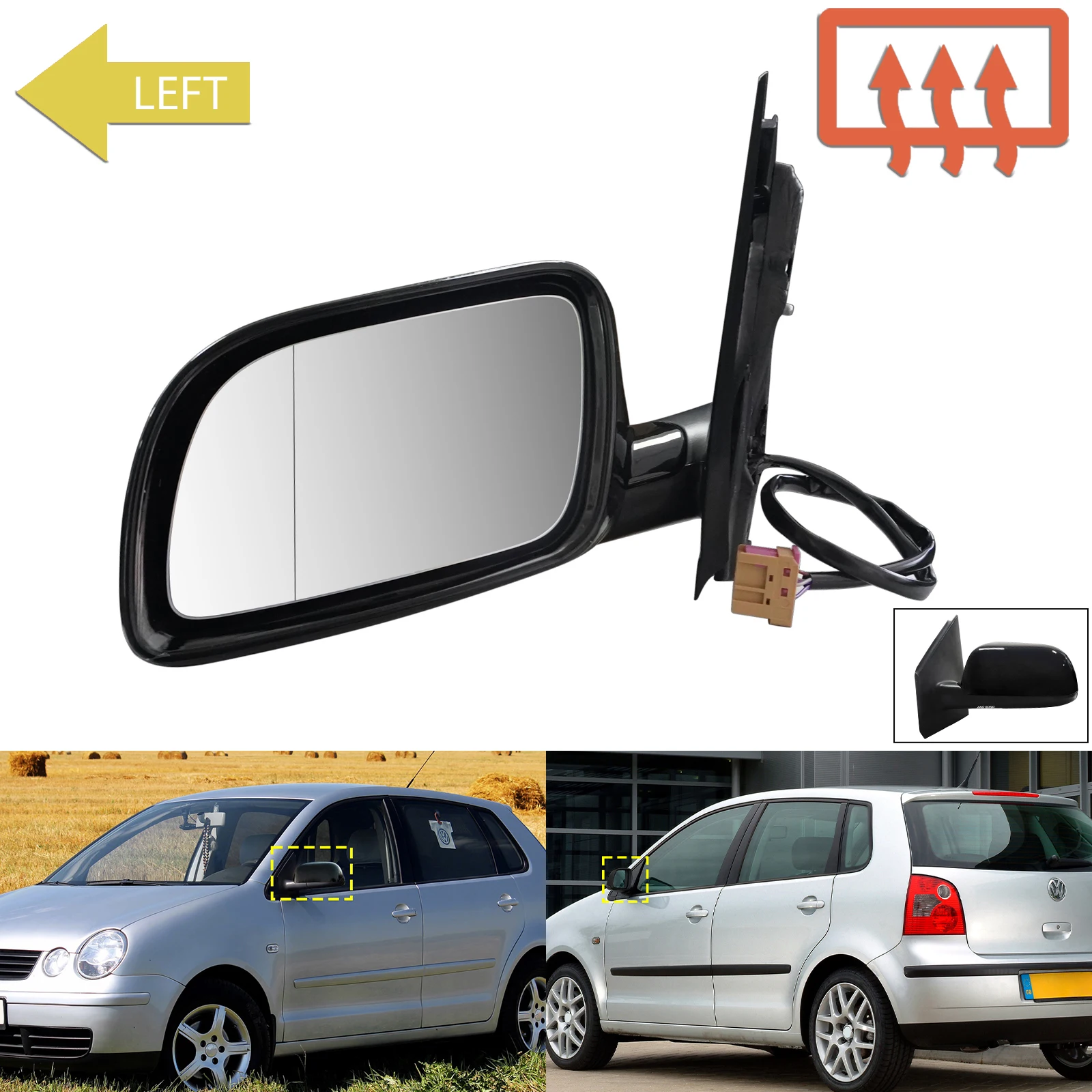 Electric Primed Wing Door Rerview Mirror Heated Left For 2002-05 VW Polo MK4 9N