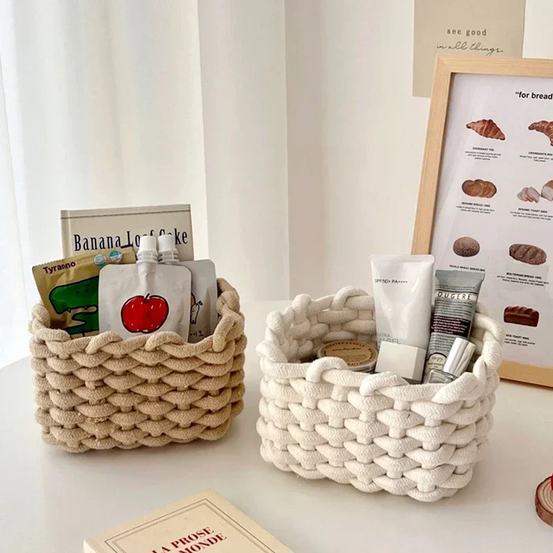 

Handmade Cotton Rope Storage Sundries Clothing Cosmetic Organizer Book Toy Desktop Storages Nordic Style Home Decor Coins Joyero