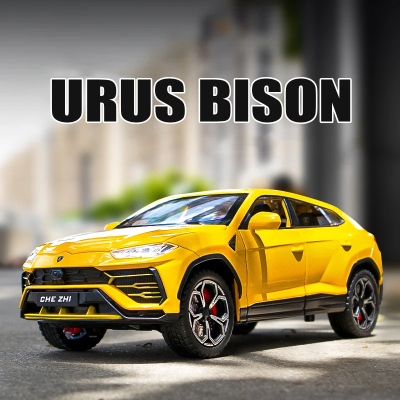 نموذج سيارة من Lambos URUS Bison SUV كوبيه مصنوع من خليط معدني ، محاكاة صوت وإضاءة ، زخرفة ، مجموعة ألعاب ، هدية ، 1:24