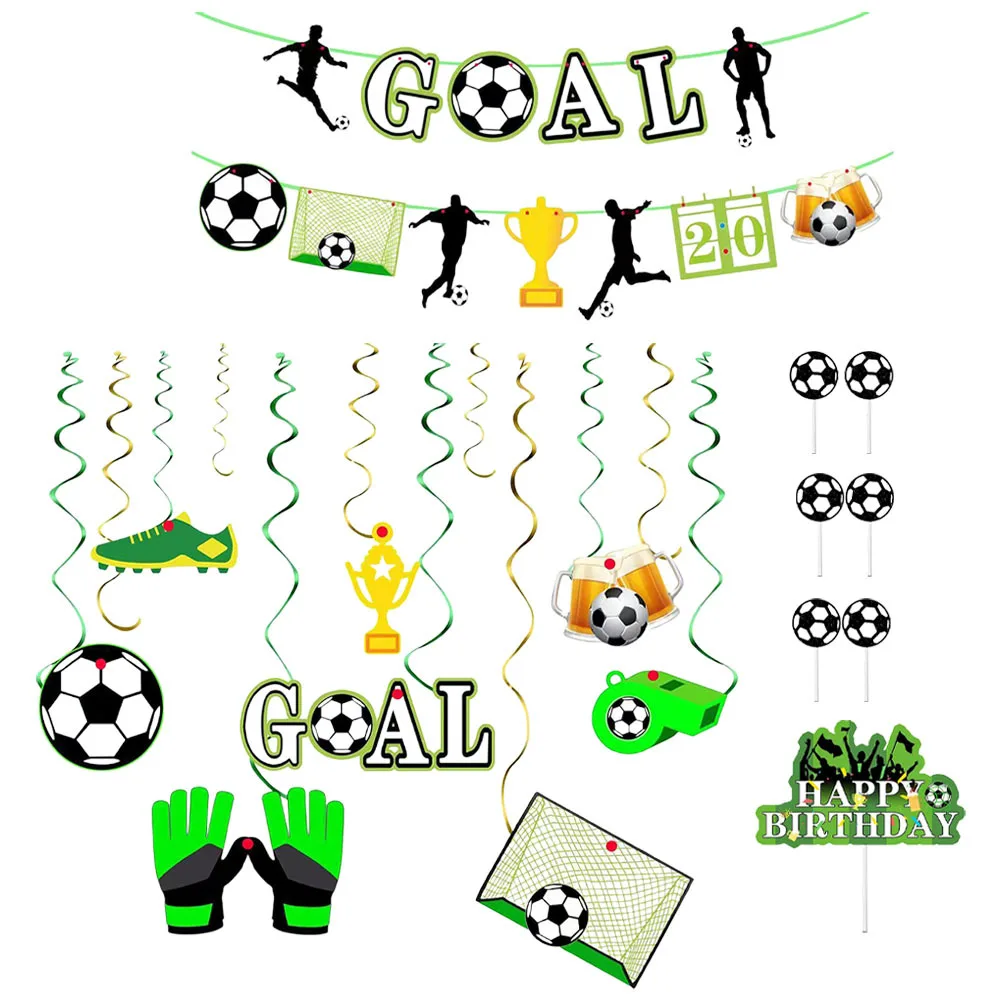 

1Set Football Themed Party Supplies Colorful Hanging Tags Cake Picks Birthday Banner Ornaments for Soccer Birthday Party Decor