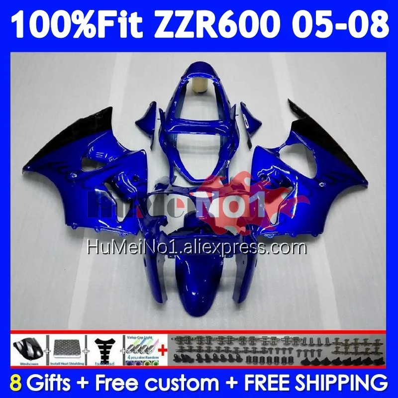 Glossy Blue Injection Body For KAWASAKI NINJA ZZR-600 ZZR 600 CC 204No.0 ZZR600 05 06 07 08 2005 2006 2007 2008 OEM Fairings