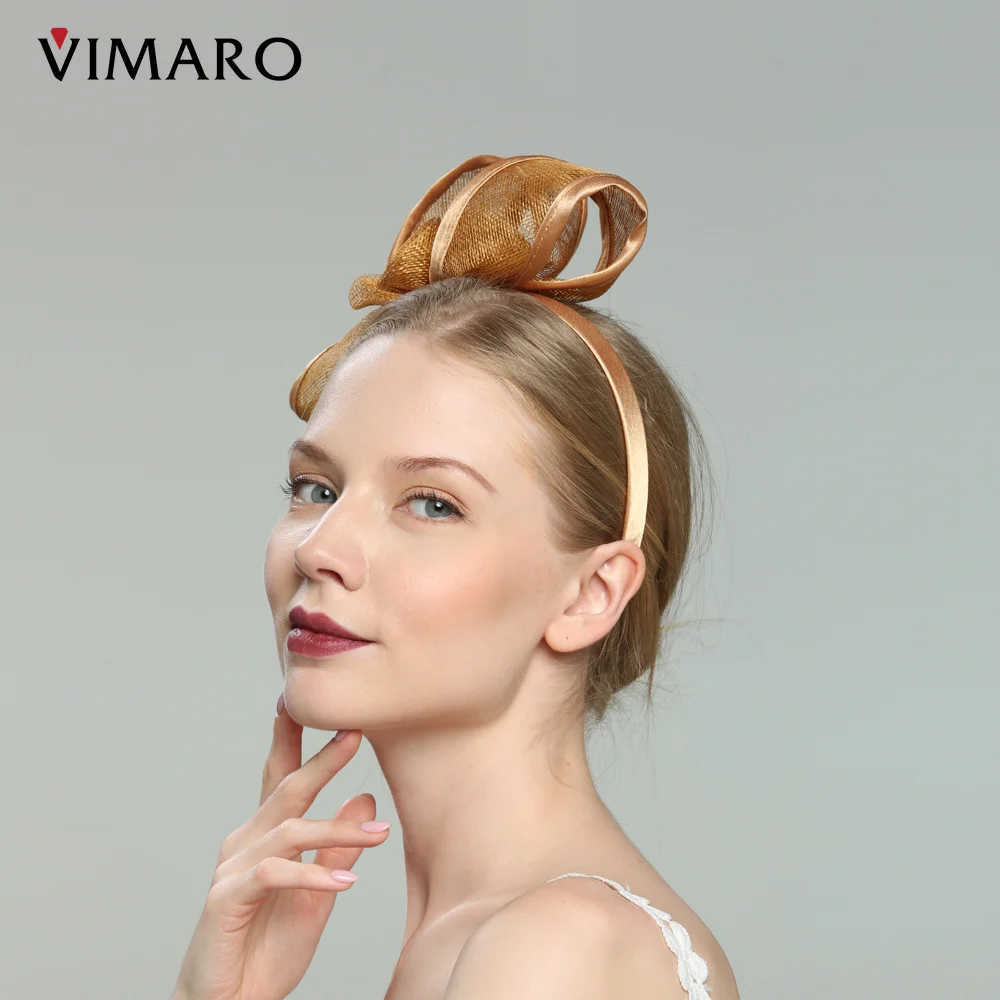 VIMARO Gold Sinamay Fascinators for Women Elegant Headbands Fascinator Hats for Women Wedding and Church Hat Derby Tea Party