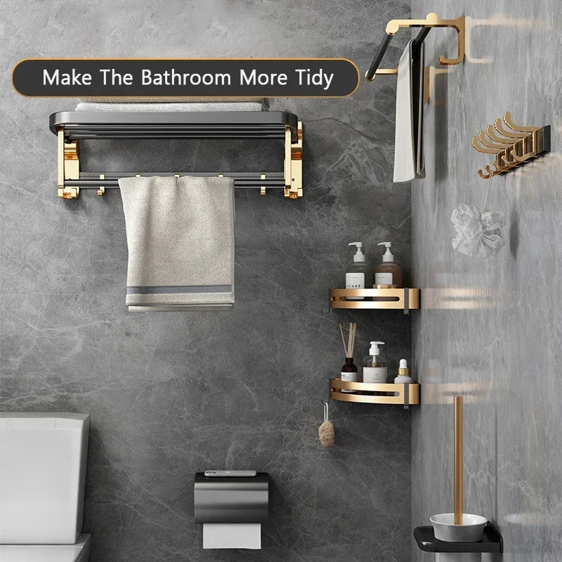 

Bathroom Hardware Set Towel Rack Toilet Brush Holder Punch Free Bath Towel Rack Paper Holder Towel Bar Hanger Hook Accessories