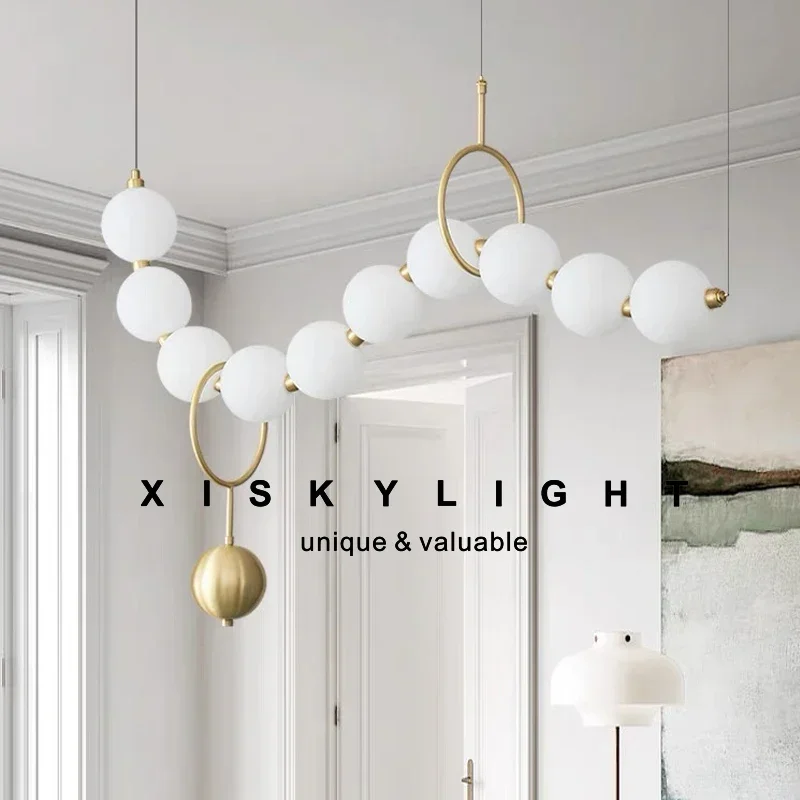 Modern Minimalist Necklace Shaped Glass Ball Pendant Light, Magic Bean Living Room Long Dining Table Light, Pendant Light