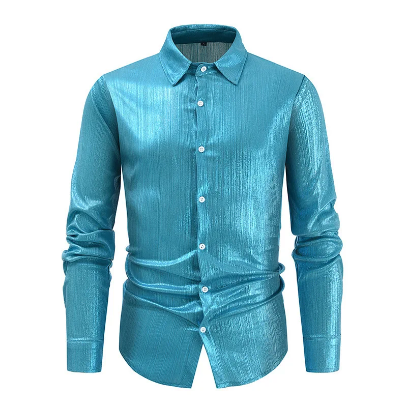 

Мужская сценическая одежда Water Blue Long Sleeve с воротником-стойкой, большие размеры, для выступлений певцов, студий, свадеб