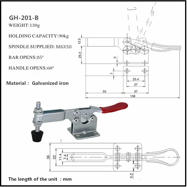 GH-201B Toggle Clamps งานไม้ Heavy Duty Quick-Release Clamp Latch Push ดึงเท้า Workbench Clamps สําหรับงานไม้