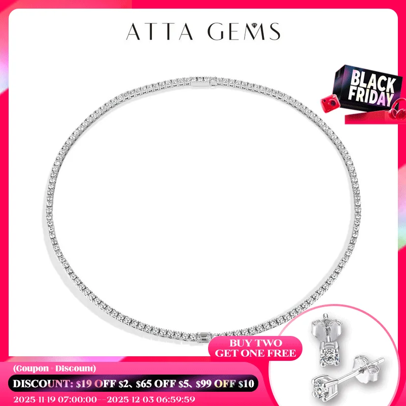 

ATTAGEMS 3 мм муассанит теннисное ожерелье для женщин свадебные украшения стерлингового серебра 925 пробы хип-хоп вечерние ожерелья новые с сертификатом