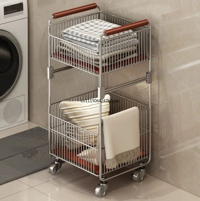 For Mobile Layered Laundry Basket Cart Household Bathroom Storage Basket Multi-scene Dirty Clothes