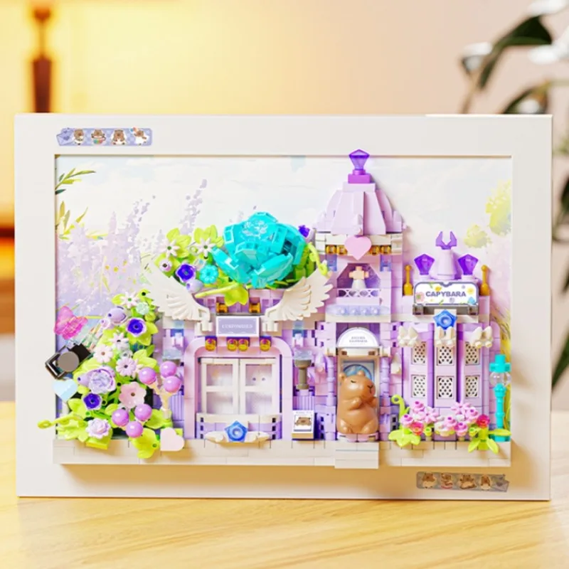 Capybara Building Block แม่เหล็กกรอบรูปประกอบของเล่นดอกไม้งานแต่งงาน Shop โบสถ์ชุดตกแต่งบ้านของขวัญ