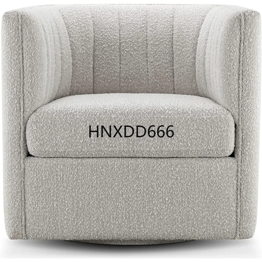 Rivet Mid-Century Modern Swivel Armchair, Bouclé Fabric Channel-Tufted Accent Chair,