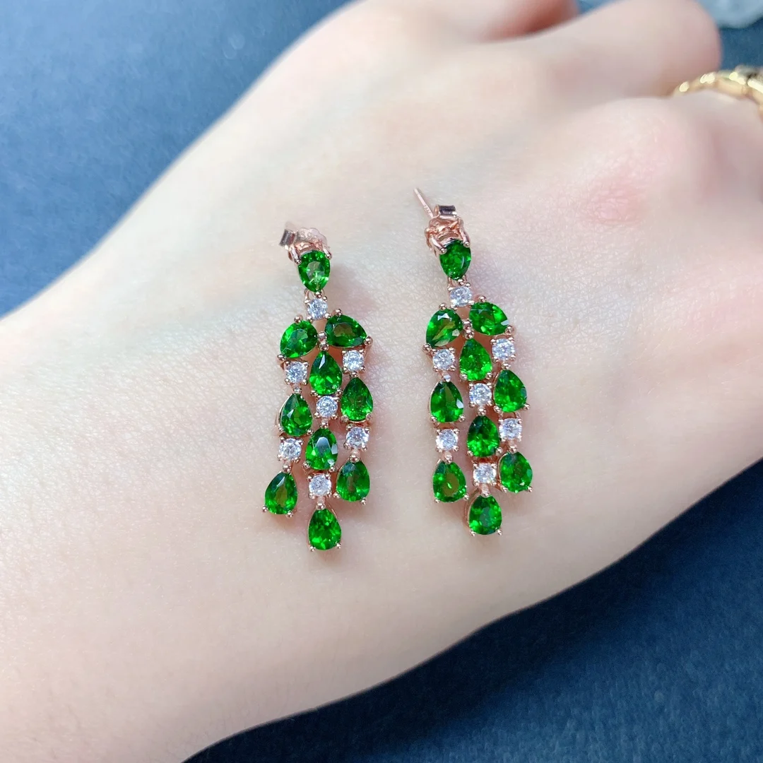 

Sterling silver 925 natural diopside earrings for women Luxury women's wedding Gift Free Delivery boutique jewelry