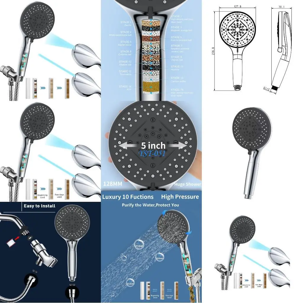 

E15A Filtered Boostings Showerhead High Pressure 5-Inch Shower Head for Household