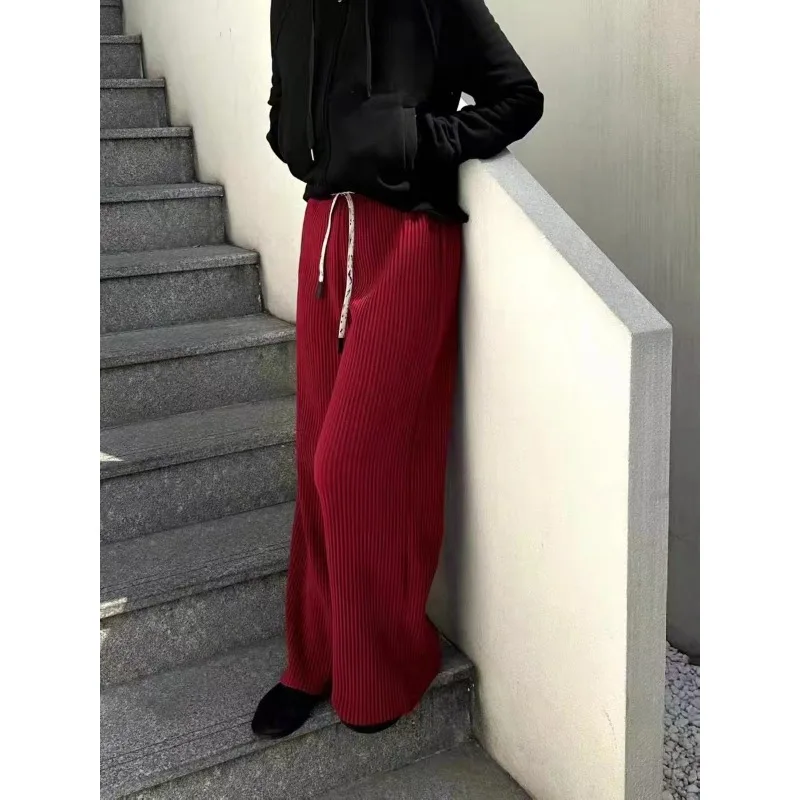 SMVP Autumn Winter Women Pleated Pants Striped Velvet Technology Fabric Solid Color Classic Japanese Design Female Casual Pants