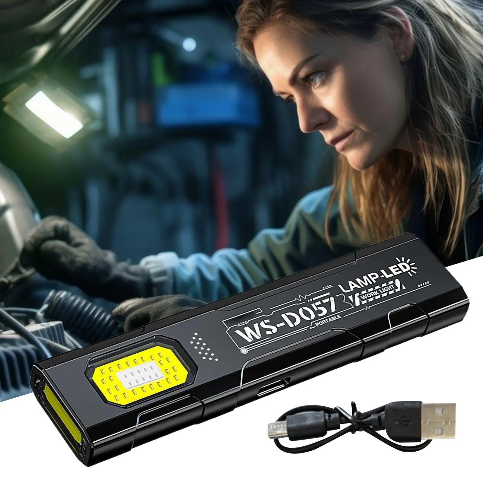 Магнитный фонарик, 5-режимная USB-зарядная лампа, 800 мАч, светодиодный рабочий фонарь для механика с задним зажимом для авторемонта, автомобиля, детализации