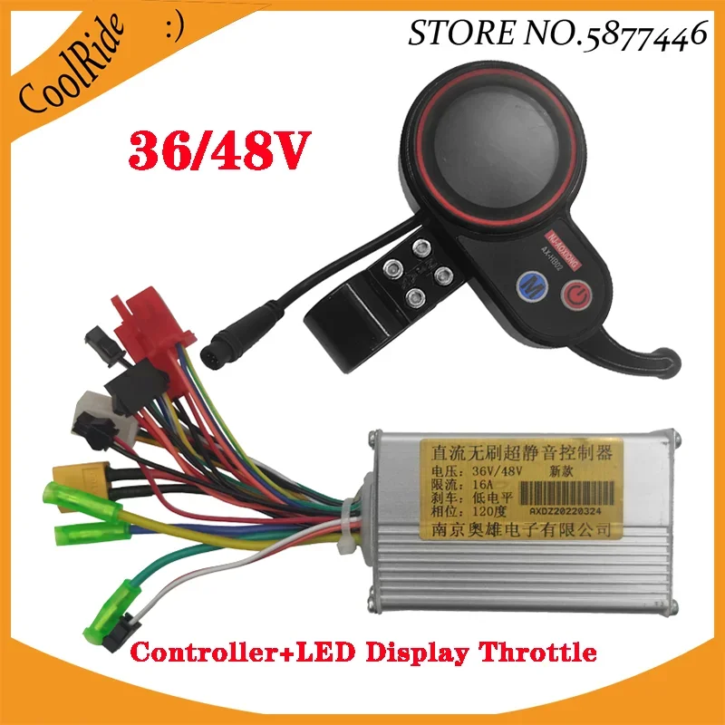 NJAX New Patt Brushless DC Motor Controller with LCD Acceleration Switch For 36V 48V 450W Electric Scooter and Bicycle
