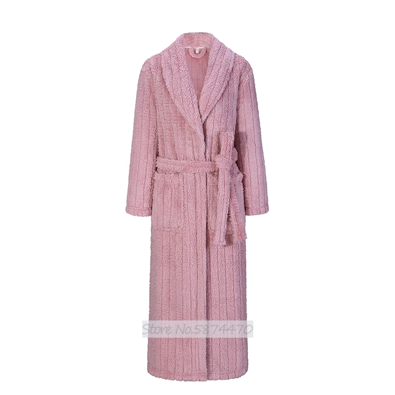 Couple Thickened Flannel Robe Nightgown Autumn Winter New Warm Coral Fleece Women Solid Bathrobe Plus Size Loose Casual Homewear