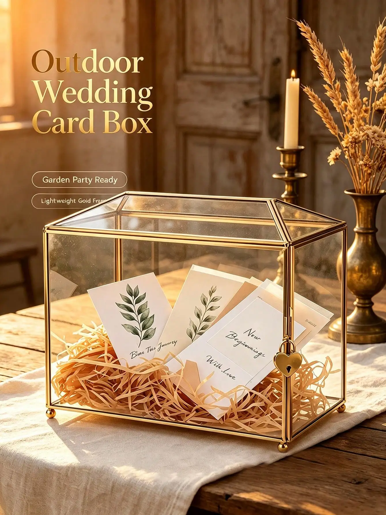 Elegant Golden Glass Card Box With Lock And Slot - 10.2 X 5.9 X 8.3 Inches, Large Transparent Geometric Design For Wedding Receptions, Birthday Parties, And Gift Decorations (Glass Box Solely), Gift Presentation Box, Glass Storage Box