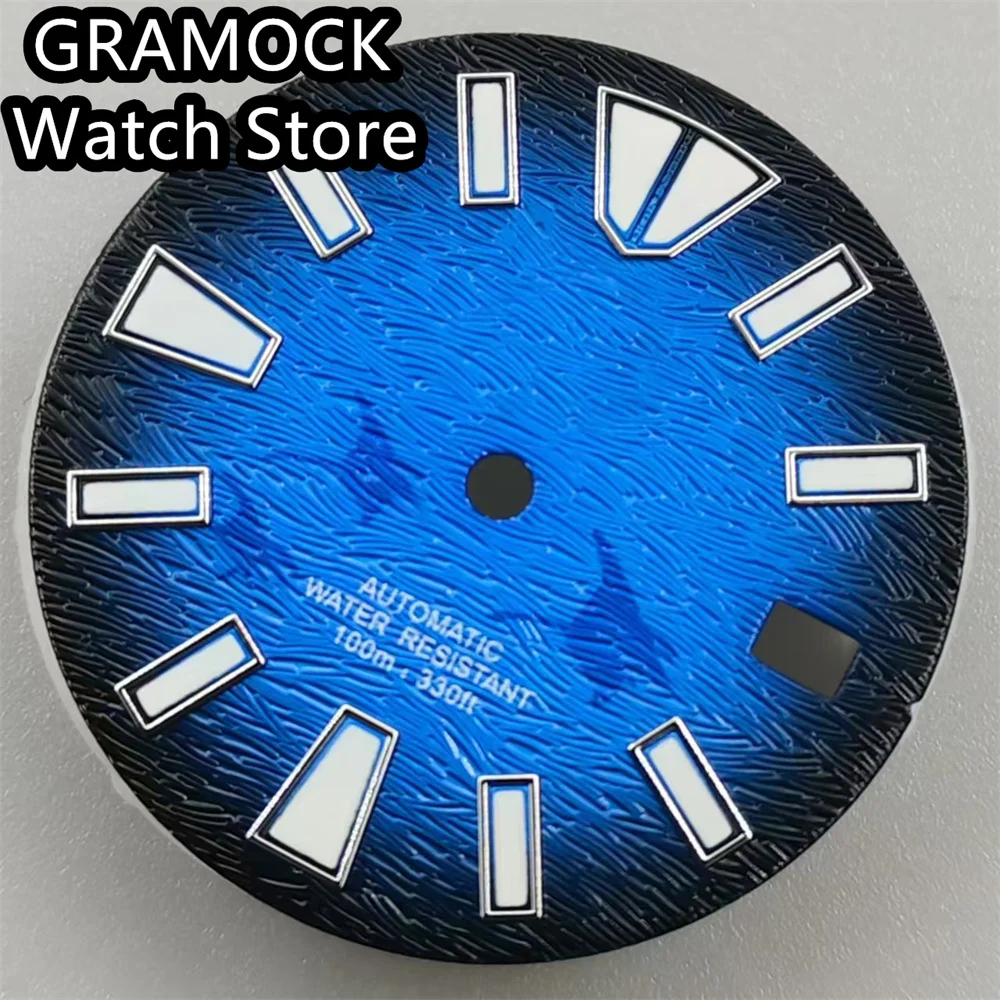 GRAMOCK 29 mm NH35-Zifferblatt, steriles Zifferblatt, C3, grün leuchtend, passend für NH35-Automatikwerk, 3,0 Uhr Krone, 3,8-Uhr-Krone