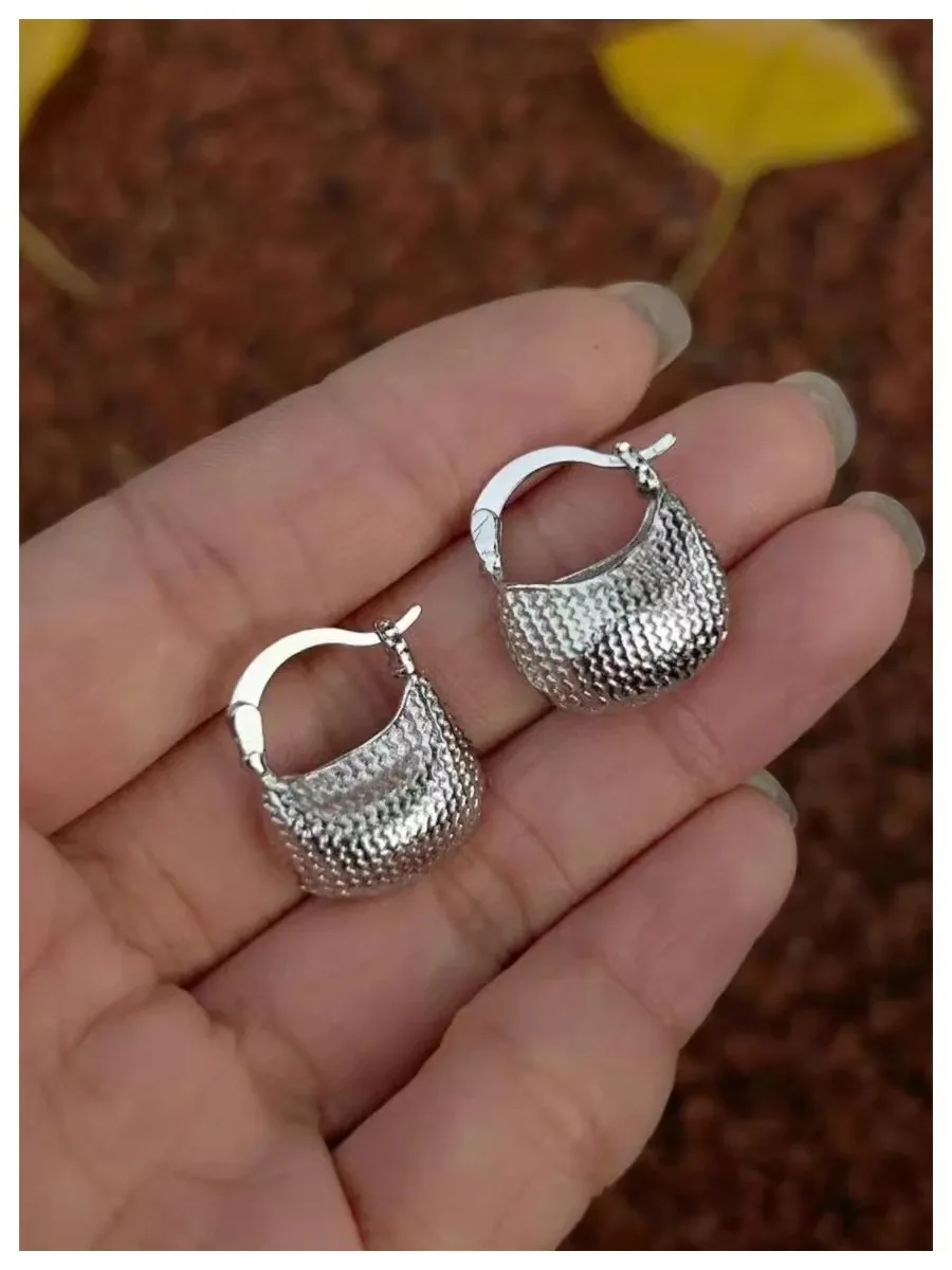Brass Retro Hand Bag Hoop Earrings Women Jewelry Punk Party T Show Gown Runway Korean Japan INS