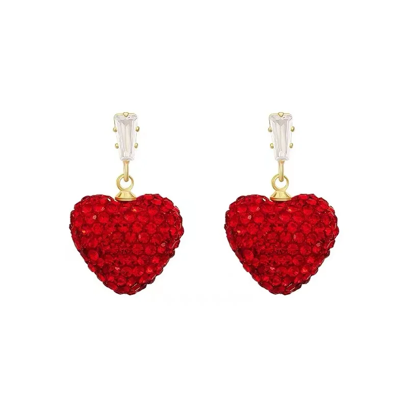 2022 Girl\'s Red Heart Pendant Ear Button Earrings Luxury Jewelry Accessories European and American Party Earrings For Woman Gift