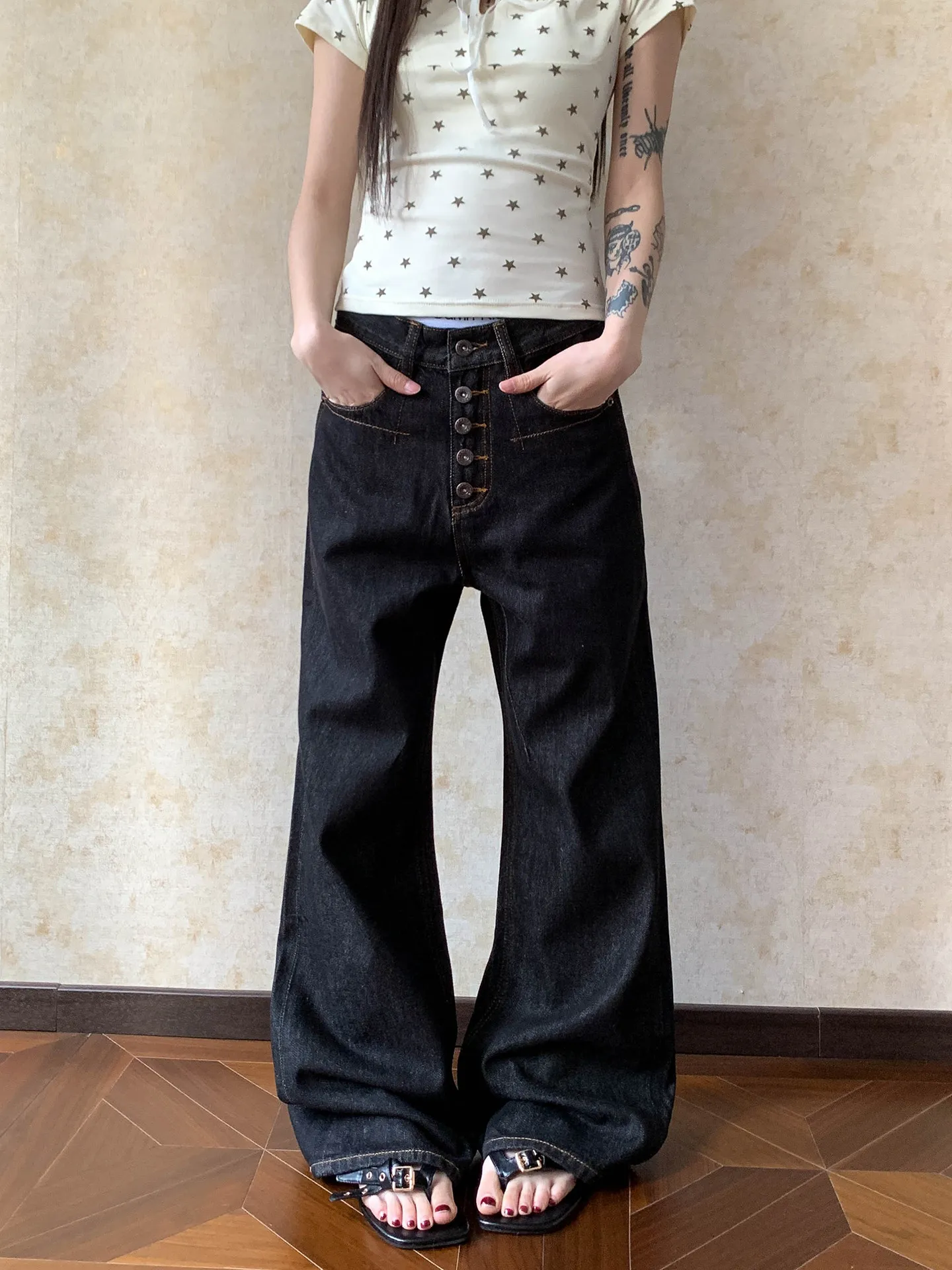 Calças Jeans Casuais Retrô Americanas de Corte Reto com Design Moderno para Homens e Mulheres - Calças Longas de Denim Vintag...