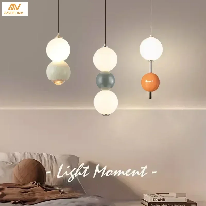 

Nordic LED chandelier Modern macaron wire chandelier Warm light iron bedside lamp Suitable for bedroom Kitchen bar ledChandelier