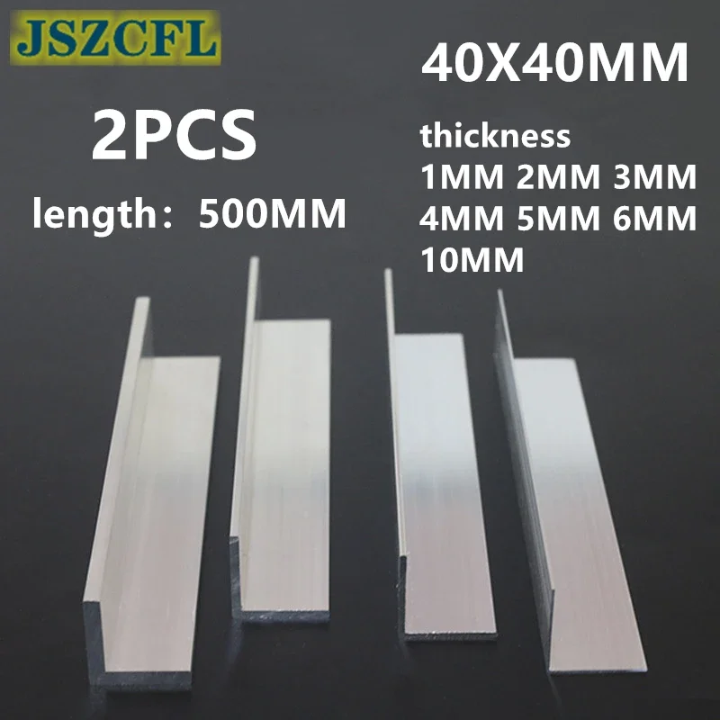 2PC 6063 Right Angle aluminum 40x40MM thick 1/2/3/5/6/10MM L-shaped aluminum alloy Aluminum edging triangle profile length 500MM