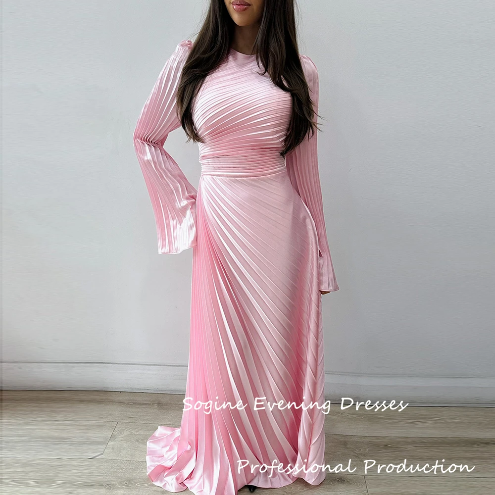 

Customized Pleated Pink Prom Dresses Formal Occasions For Women Long Sleeves Mermaid Evening Gowns High Waist Dresses 2025 Woman