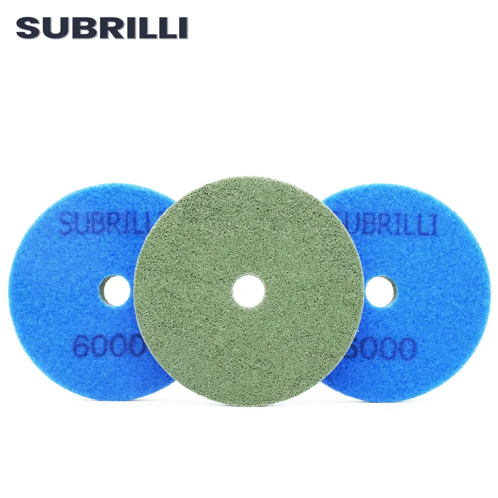 SUBRILLI 3pieces 4inch 100mm Diamond Sponge Polishing Pads Marble Artificial Stone Terrazzo Concrete Grinding Buffing Disc