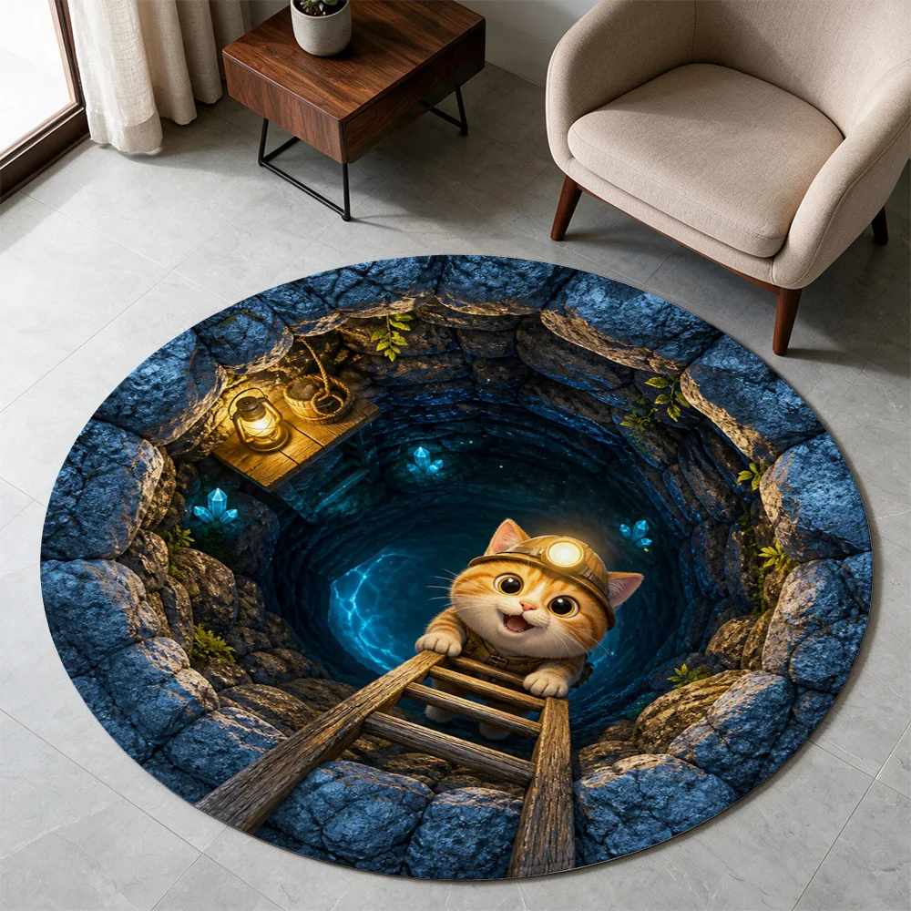 Cute Kitten Adventure Tunnel Rug for Nursery Kids Play Mat Indoor Area Decor Pet Lover Gift