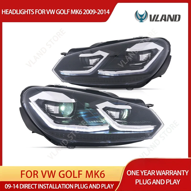 VLAND 2009-2014 VW Golf MK6 LED Headlights 2PCS, MK7.5 Style Full LED Headlamps, Plug & Play, Direct Fit, Modern Styling, Premium Headlight Upgrade Replacement
