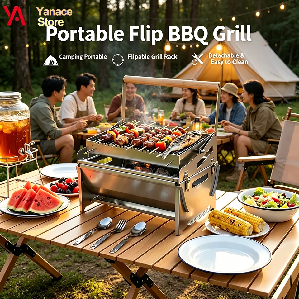 

360°Foldable BBQ Grill Multifunctional for Outdoor Camping,Home & Courtyard Use Barbecue Grill Camping Detachable Portable