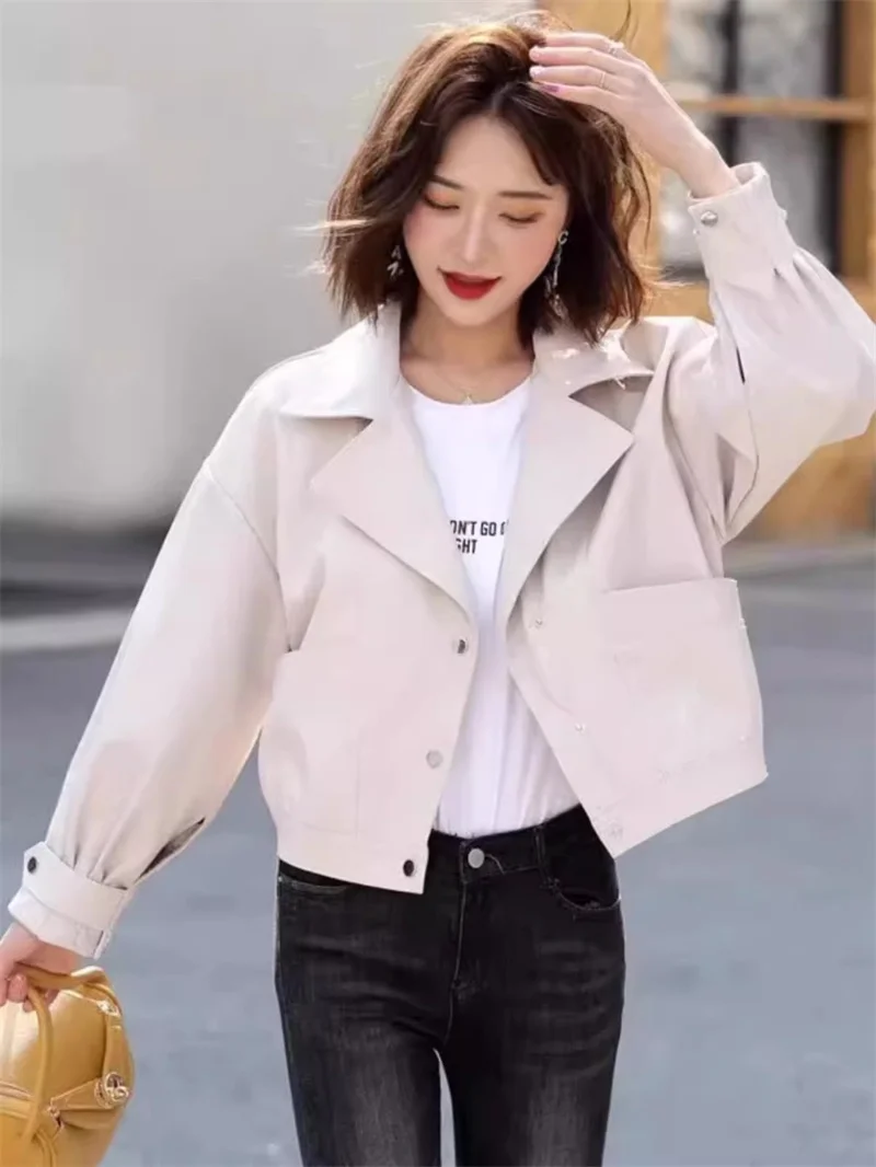 Baseball Jacket for Women Spring and Autumn 2024 New Loose Versatile Short cut Western-style Suit Collar Jacket top Solid Color