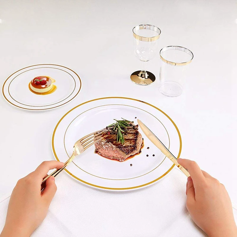 Gold Plastic Plate Disposable Premium Plastic Disposable Plate Dinner Plates Appetizer Plates For Party Wedding