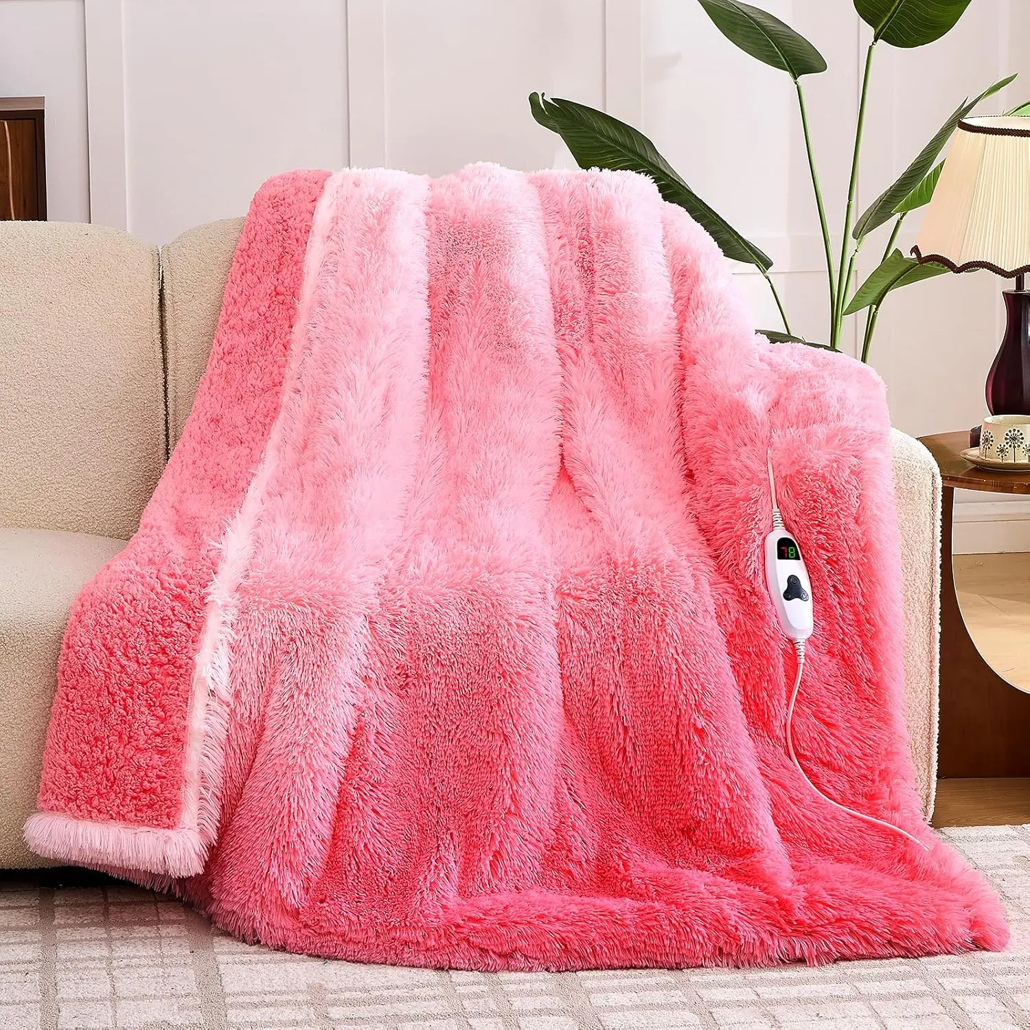 

Heated Electric Blanket Heating Throw,Fur Blanket with Soft Sherpa,10 Heat Settings,5 Time Settings,50x60, Baby Pink