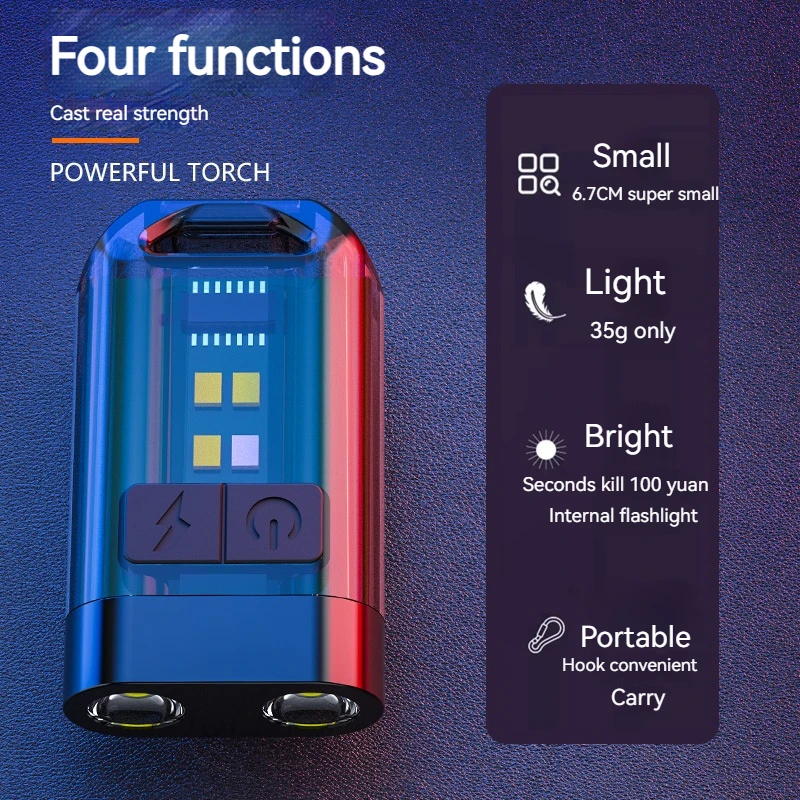 Dual Light Source Mini Flashlight Portable Strong Key Torch 9 Lighting Modes Multifunction Cap Clip Keychain Magnetic Lamp