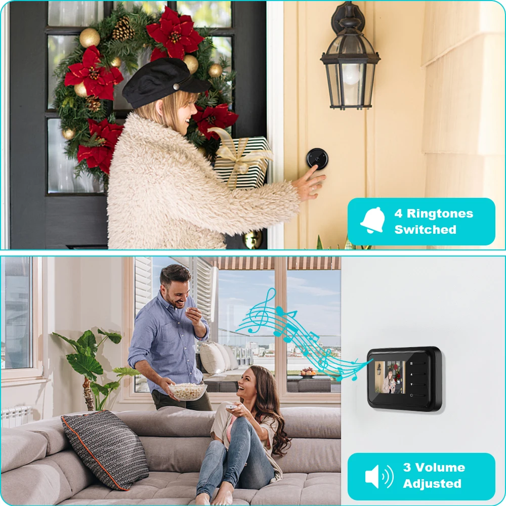 Awapow 2.4Inch Peephole Doorbell Camera 3MP 120° HD Night Vision Video Cat Eye Door Bell Home Safety Door Viewer Outdoor Monitor