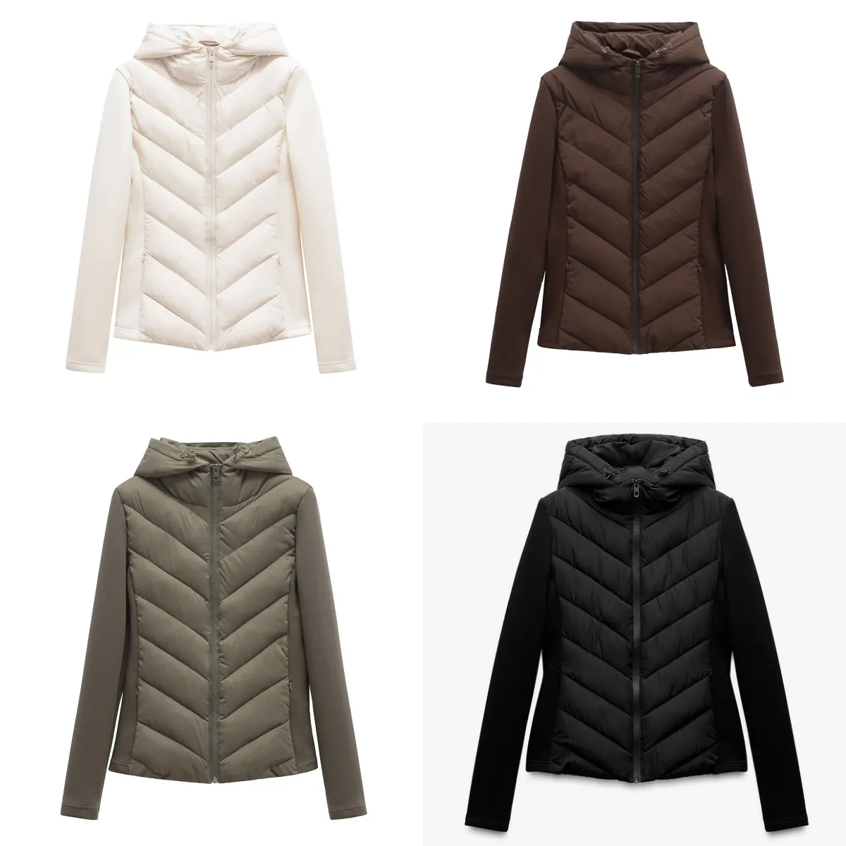 ETJ 2025 new  women's elegant fashion patchwork long sleeve standing collar hooded cotton jacket sport coat 8073227