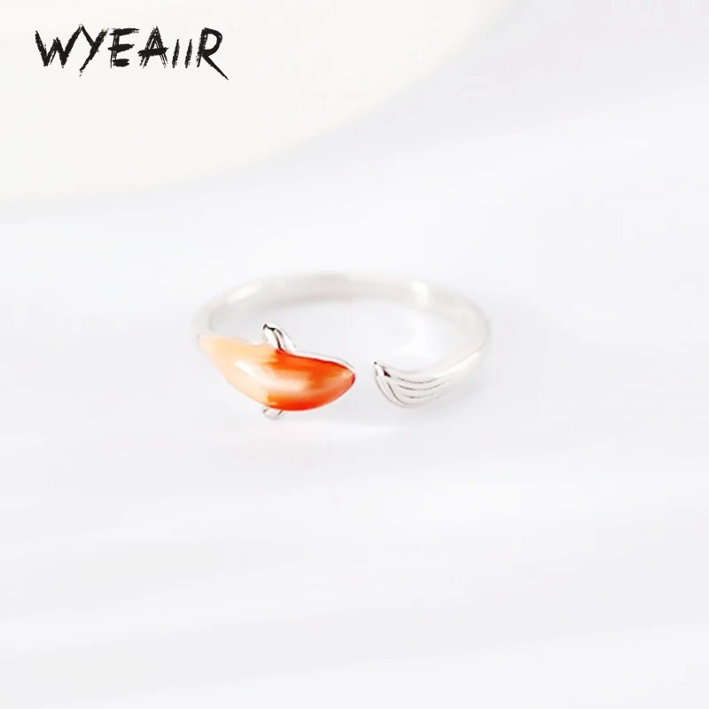 WYEAIIR 925 Sterling Silver Classical Literature Art Lucky Carp Orange Drip Glaze Resizable Opening Ring For Women Jewelry